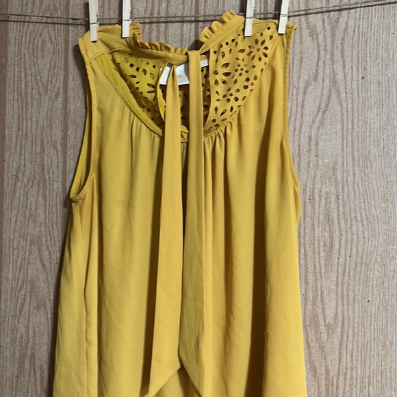 MAEVE by Anthropologie woman’s mustard sleeveless ruffle collar blouse - Picture 2 of 8
